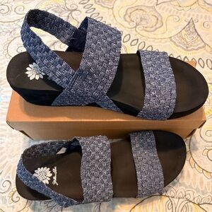 Yellow Box Blue Woven Sandals